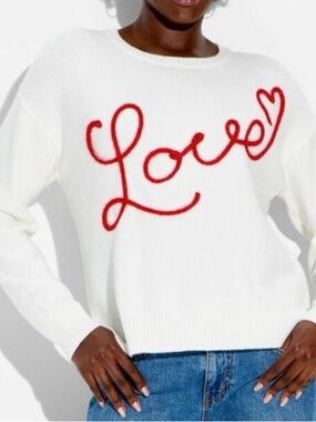 Women's “ Love “ Graphic
Pullover Sweater - White and red size xxl